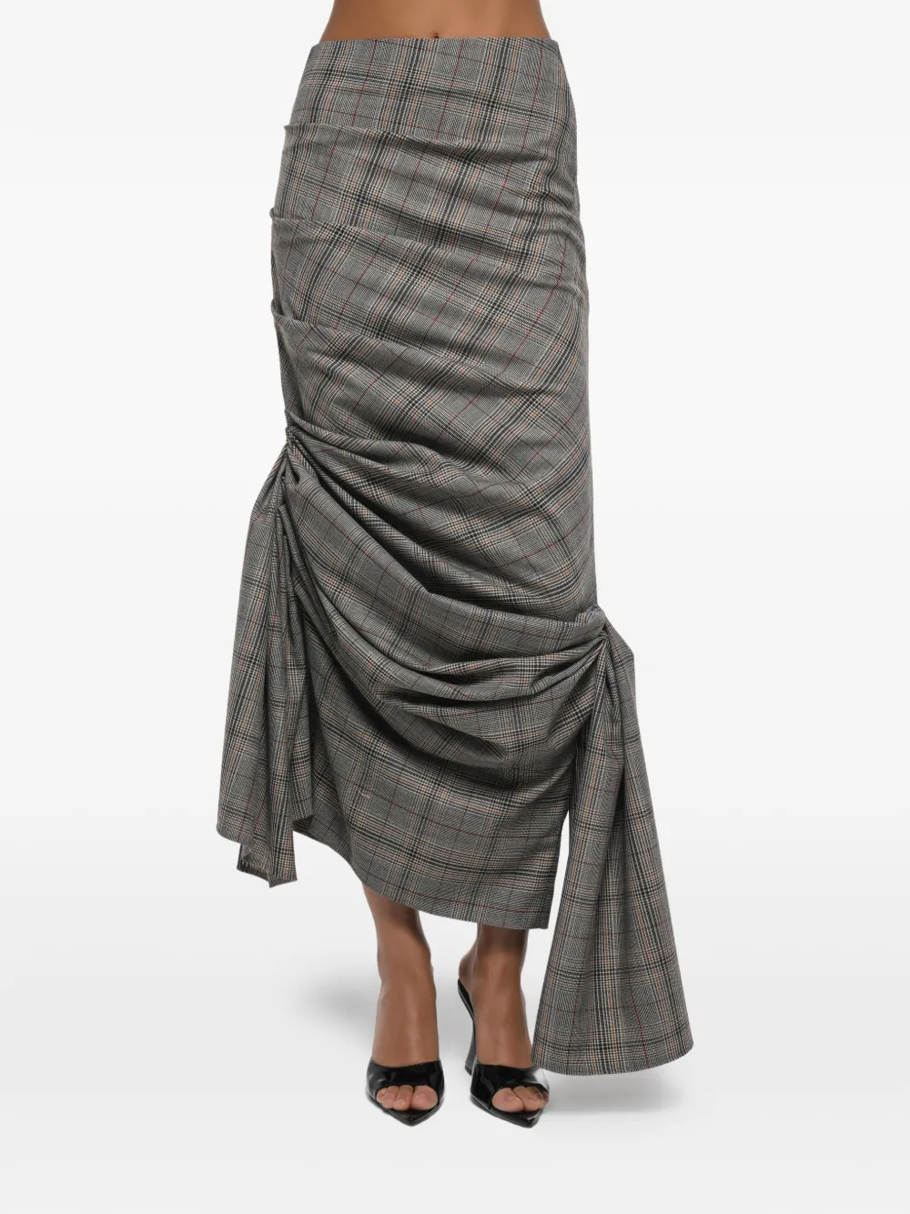 ANOUKI check-pattern draped asymmetric skirt - Grau