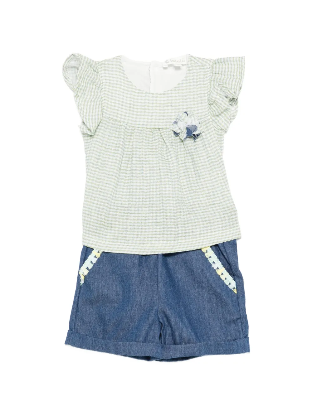 LALALU gingham-pattern shorts and blouse - Blu