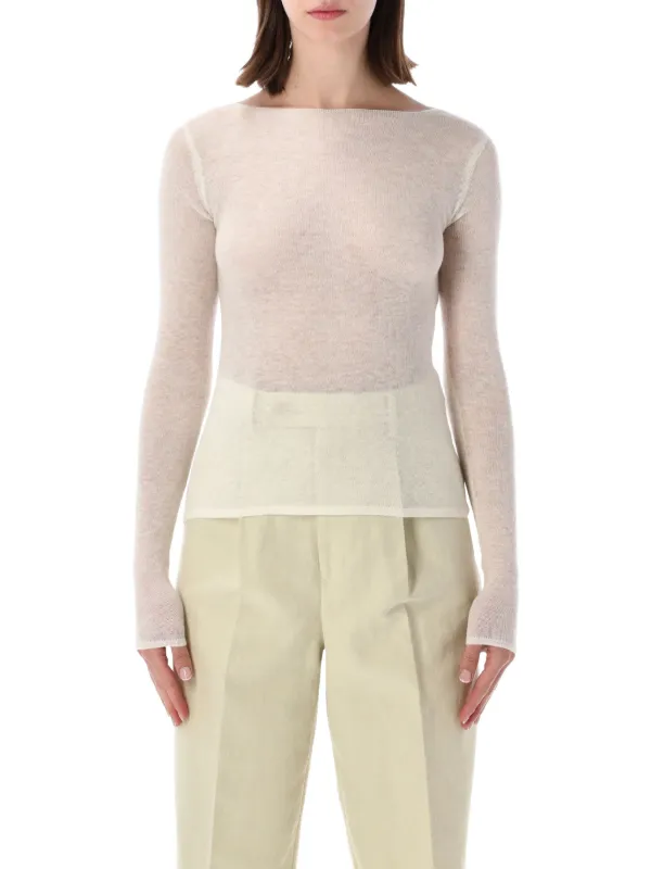 Auralee Sheer Cashmere Sweater in Neutrals