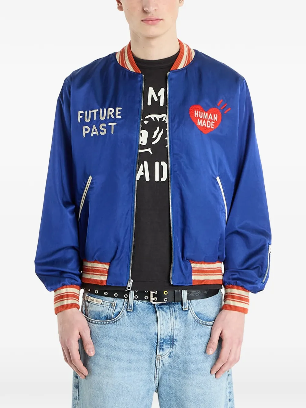 Human Made heart-embroidered satin bomber jacket - Blue