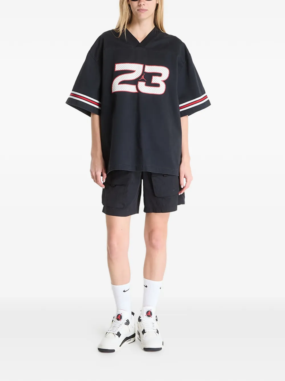 Jordan Flight jersey top met V-hals Zwart