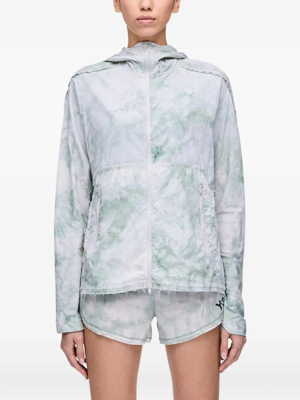 Y-3 AOP tie-dye hooded jacket - Bianco