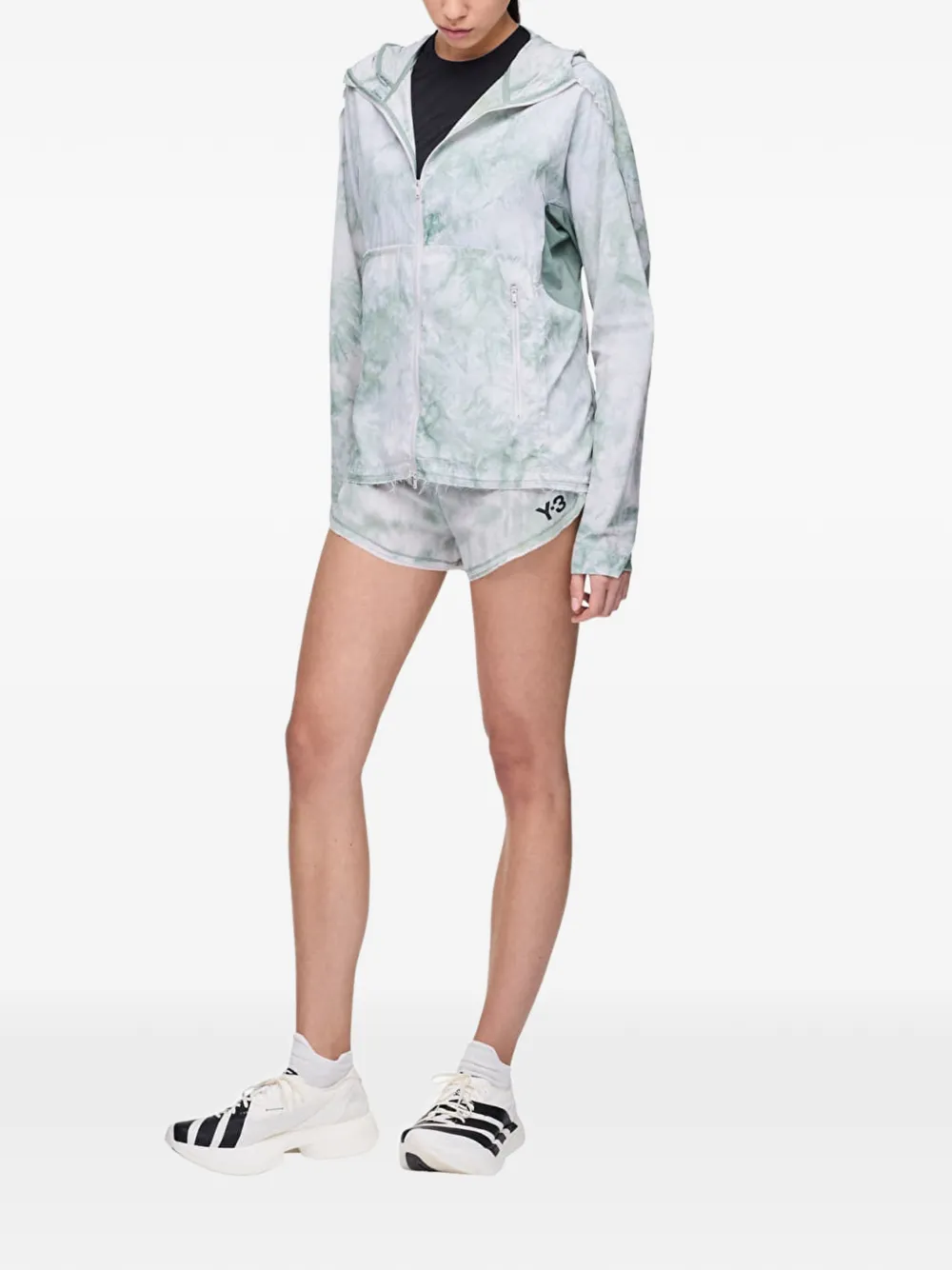 Y-3 AOP jack met tie-dye print en capuchon Wit