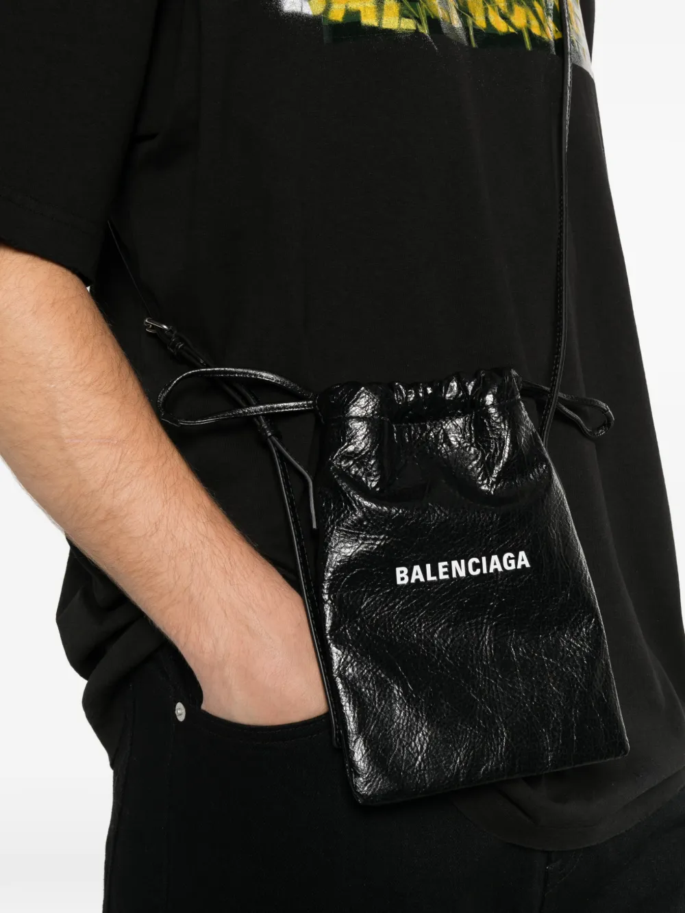 Balenciaga Shopper telefoonhouder met trekkoord Zwart