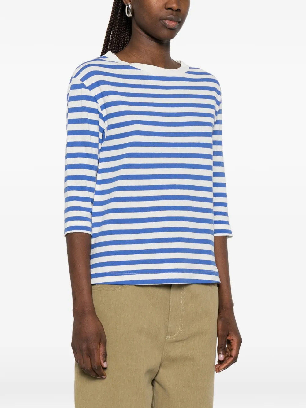 Majestic Filatures Gestreepte top met boothals Blauw