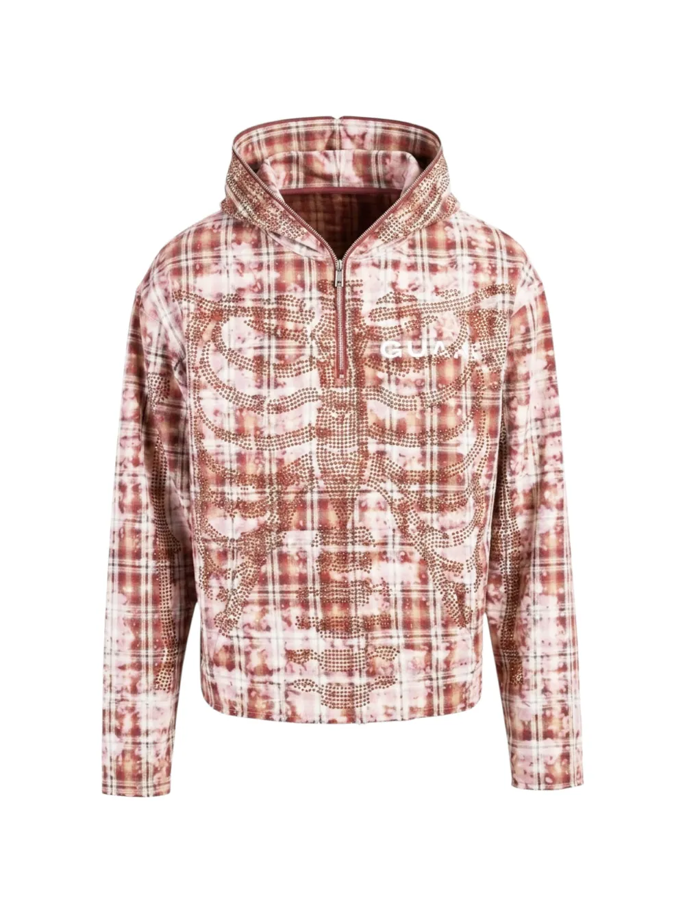 GUAPI plaid skeleton stud hoodie - Rosso
