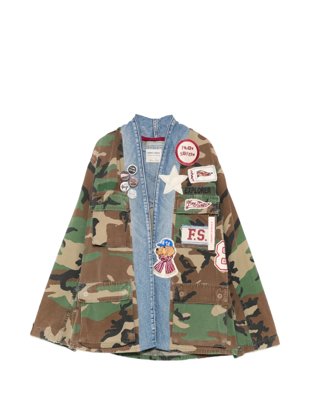 FRONT STREET 8 camouflage-print patch-embellished jacket - Verde