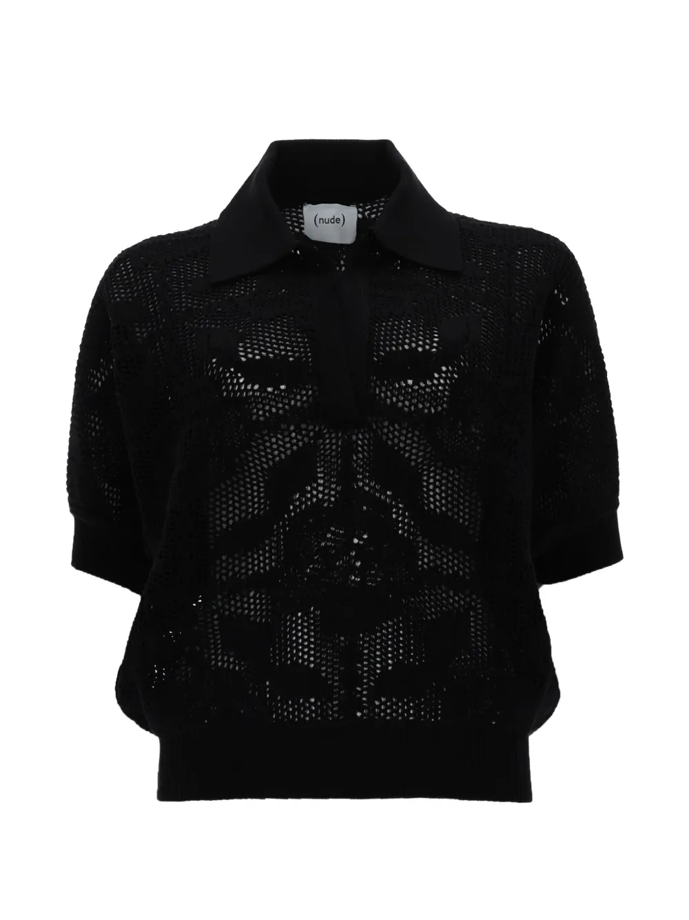 Nude crochet-knit polo shirt - Nero