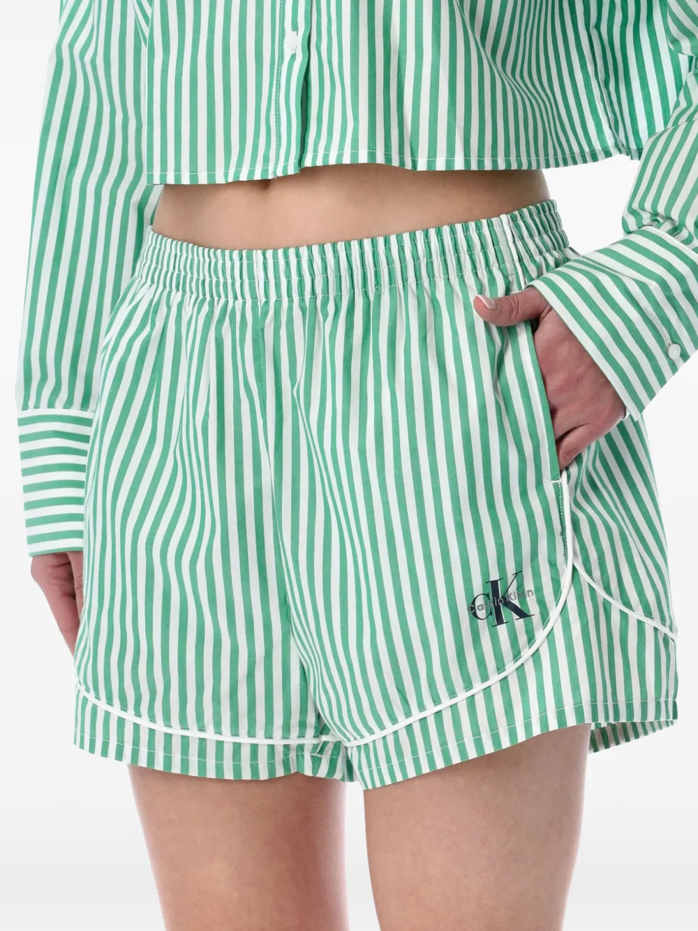 Calvin Klein Gestreepte pyjamashorts Groen