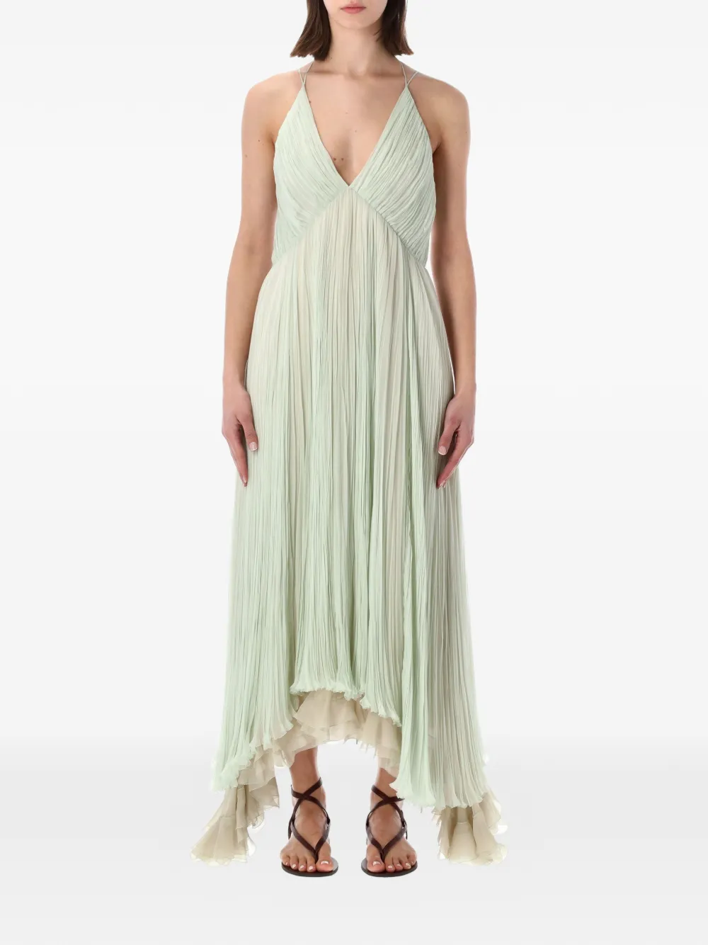 Alberta Ferretti pleated V-neck dress - Verde