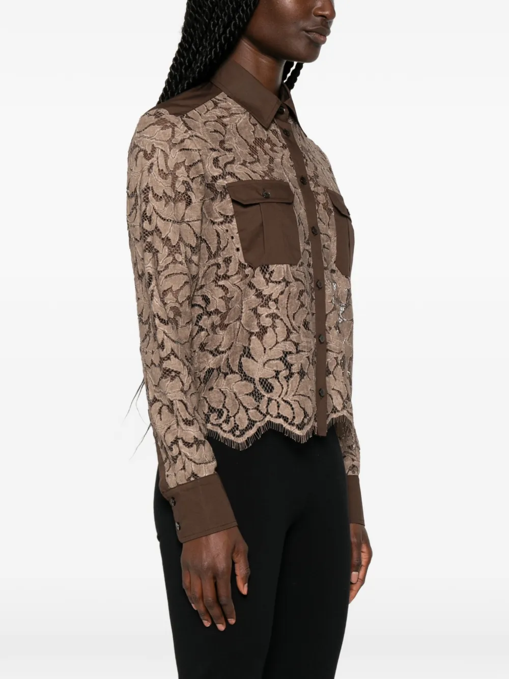 Pennyblack Blouse met vlakken van kant Bruin