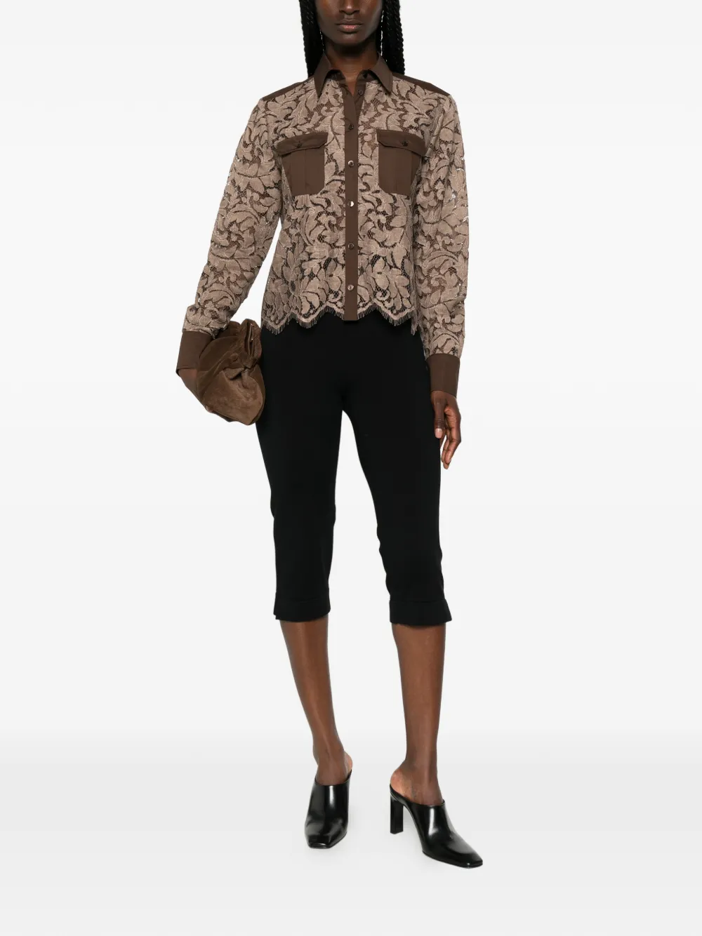 Pennyblack Blouse met vlakken van kant Bruin