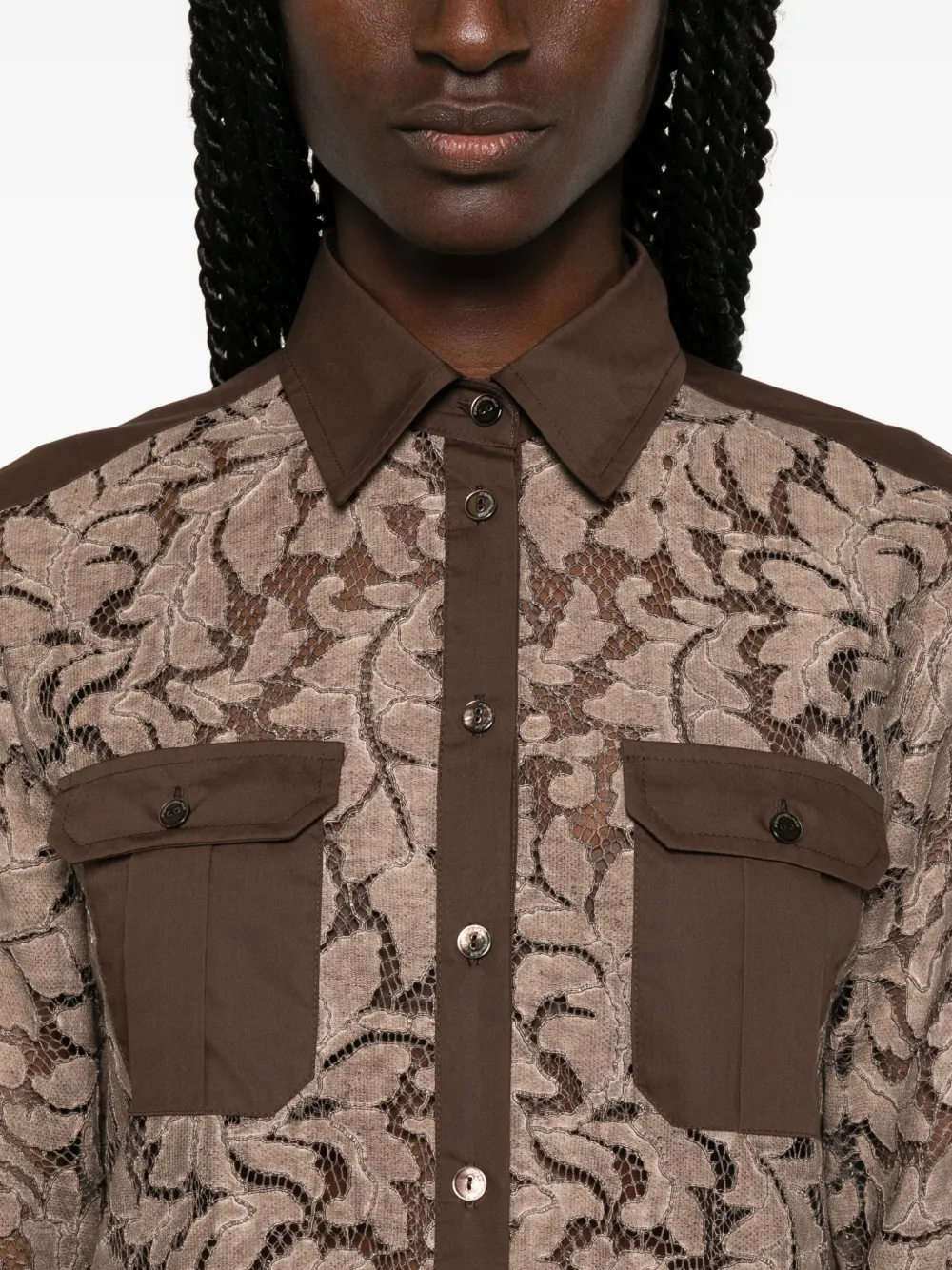 Pennyblack Blouse met vlakken van kant Bruin