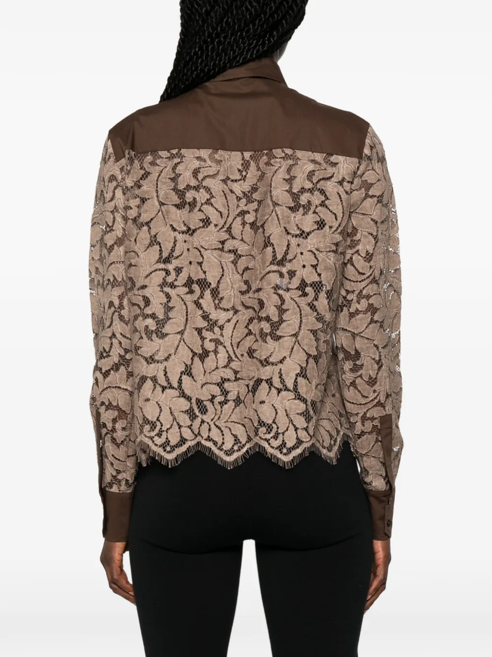 Pennyblack Blouse met vlakken van kant Bruin