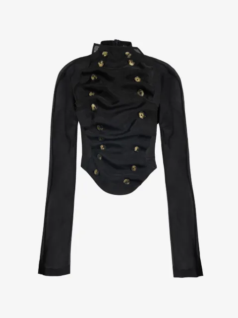 A.W.A.K.E. Mode bib-front structured blouse