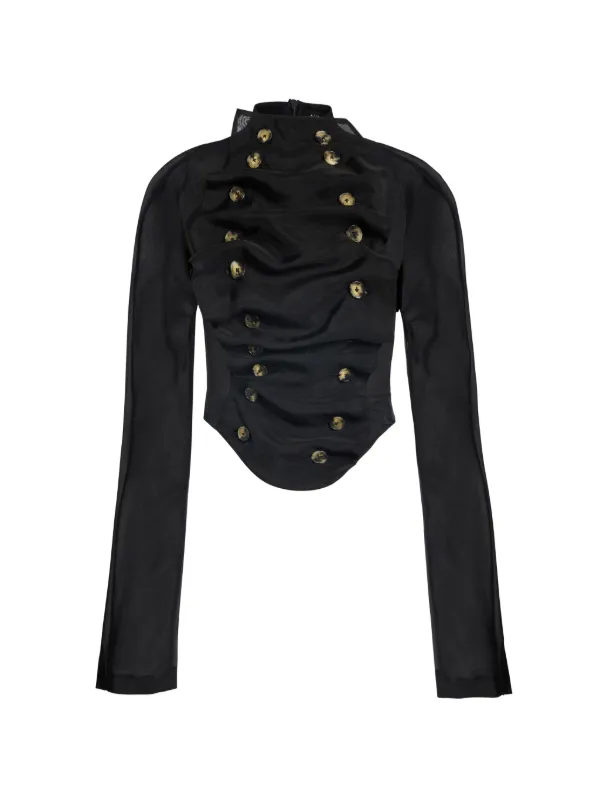 A.W.A.K.E. Mode Bib-front Structured Blouse in Black