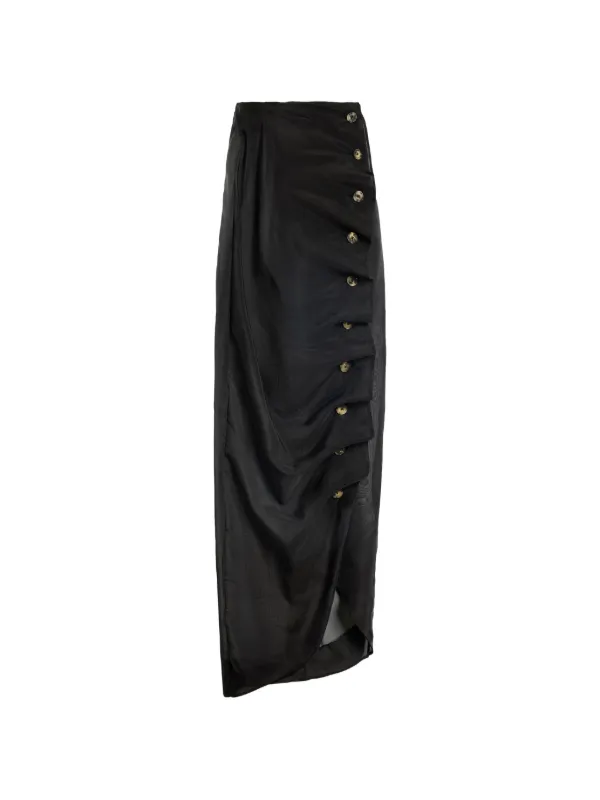 A.W.A.K.E. Mode Button-embellished Midi Skirt in Black