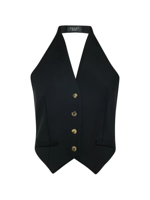 A.W.A.K.E. Mode Button-embellishment Top in Black
