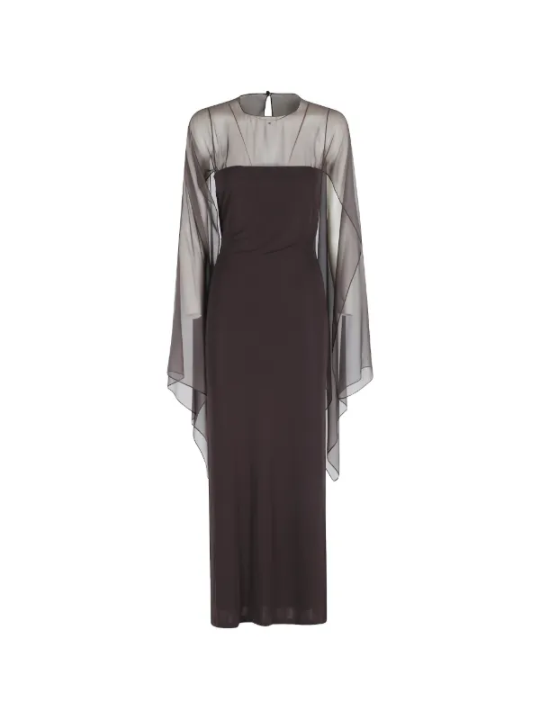 alberta ferretti maxi dress Long silk gown with shoulder-revealing cape