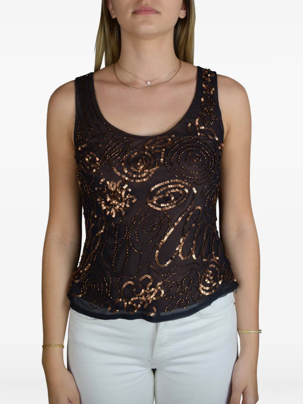 Marly's Sequin Pattern Tank Top In Black