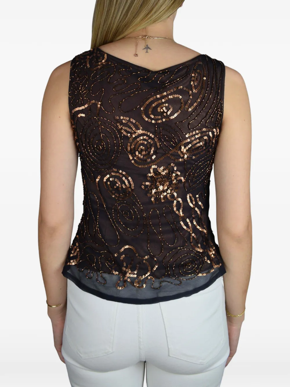 Marly's Sequin Pattern Tank Top In Black