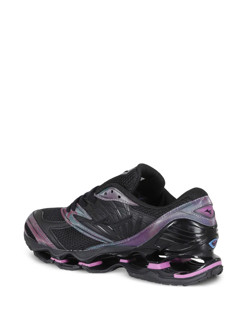 Mizuno Wave Prophecy sneakers met vlakken- zwart- paars- mesh vlakken- design met vlakken- veters aan de voorkant- logopatch op de tong- logo op de...