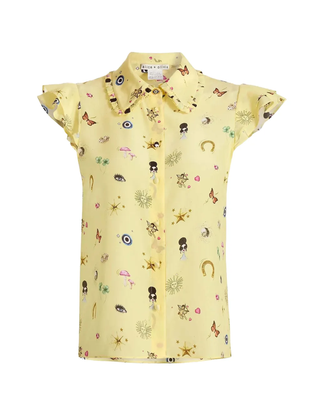 alice + olivia ruffled printed top - Giallo