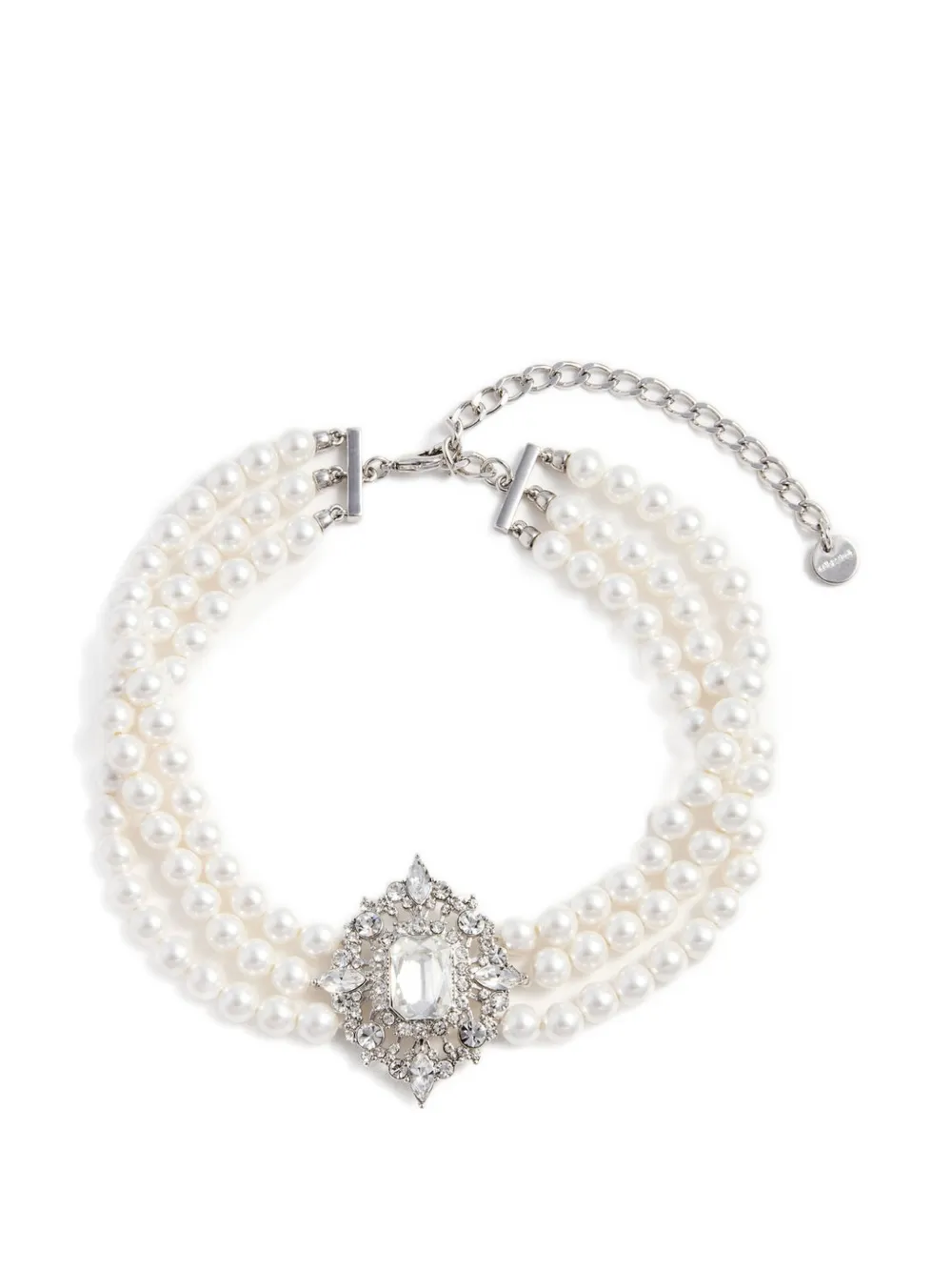 Self-Portrait crystal pearl necklace - Argento