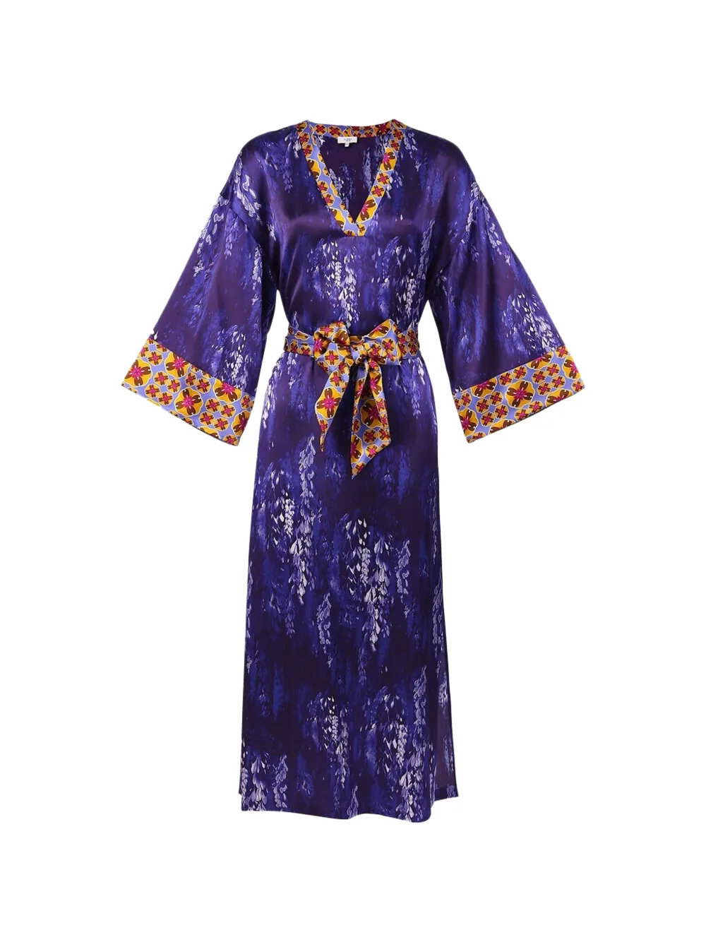 Karma Of Charme floral V-neck belt coat - Purple