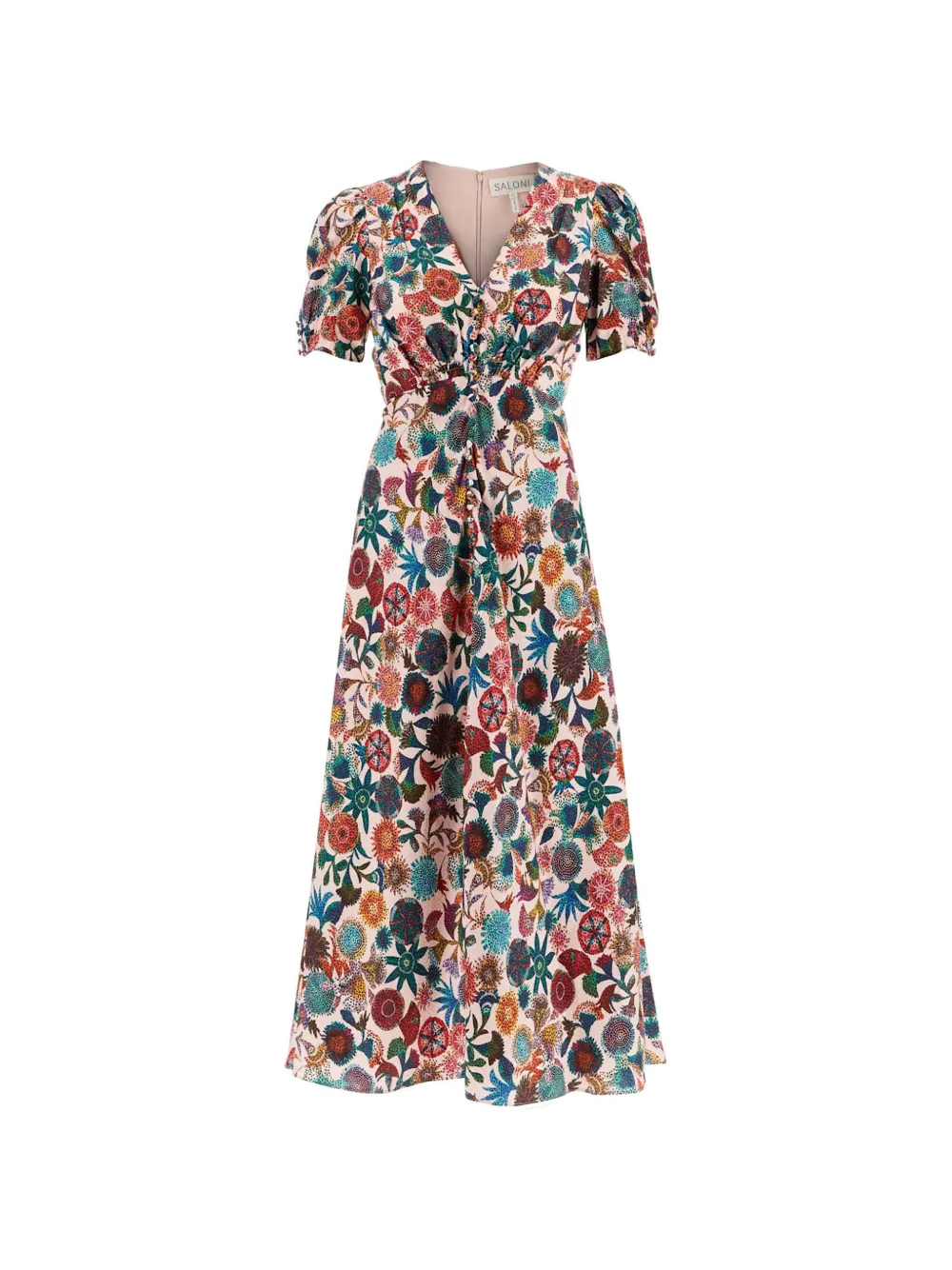 Saloni puff-sleeve floral print maxi dress - Toni neutri