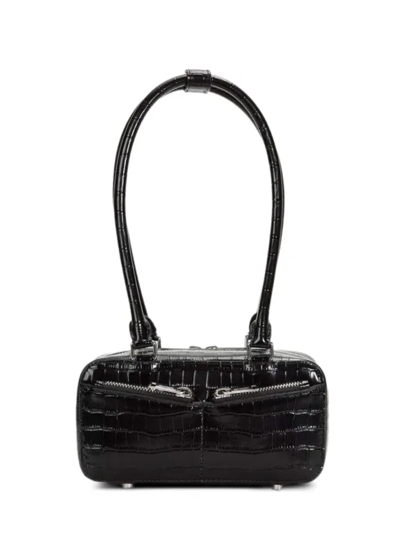 Self-Portrait Mini Crocodile-embossed Leather Bag in Black