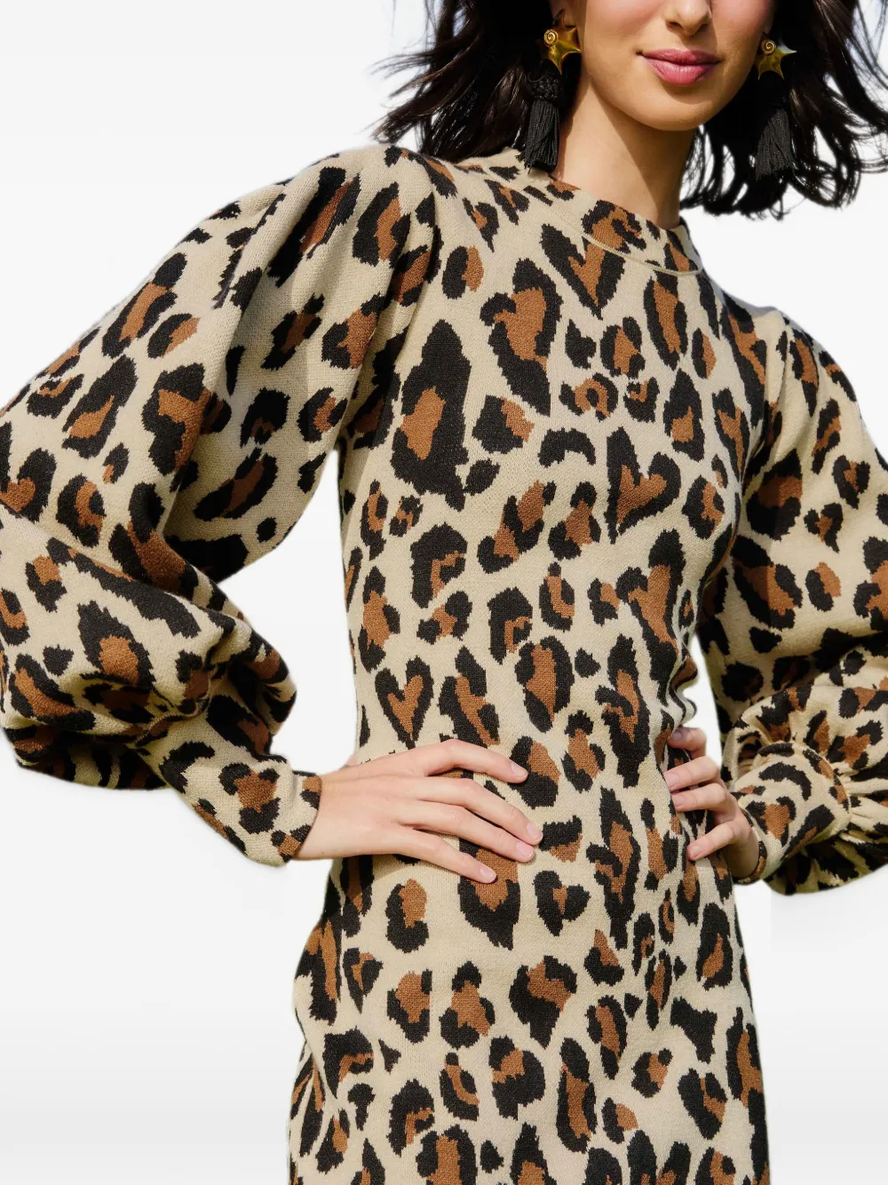FARM Rio Midi-jurk met luipaardprint Beige