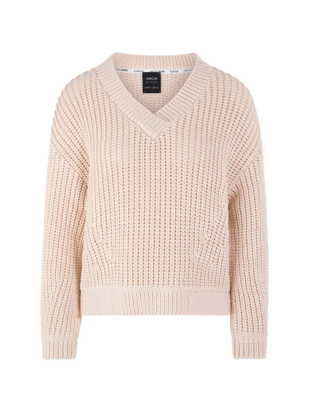 Marccain Tigermania V-neck Knitted Cotton Jumper In Neutral