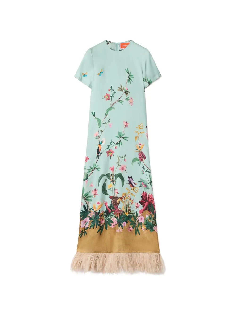 La DoubleJ Swing floral-print ostrich feather-trim silk maxi dress - Blu
