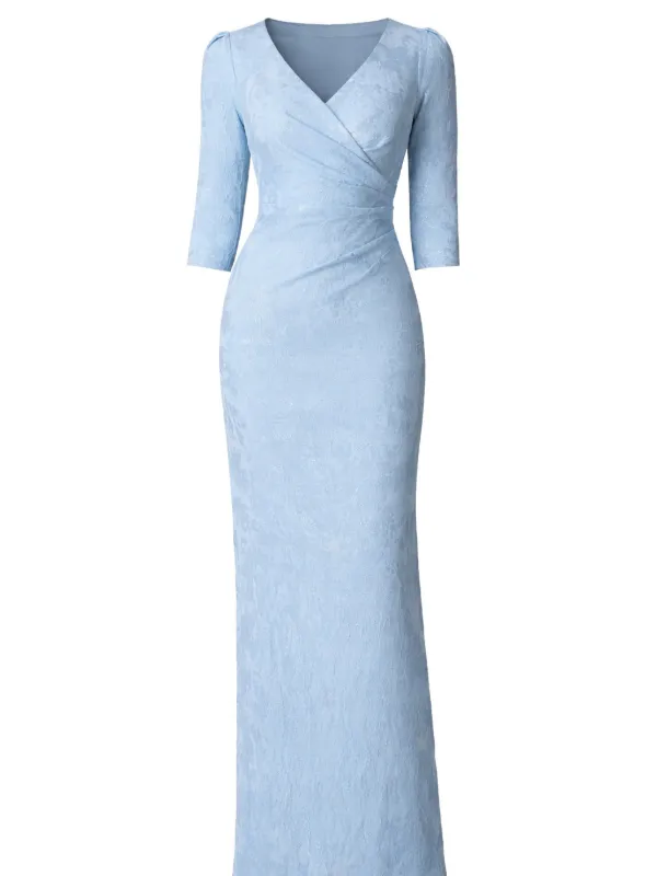 Teri Jon V-neck Evening Maxi Dress | Blue | FARFETCH KW Teri Jon V-neck Evening Maxi Dress | Blue | FARFETCH KW