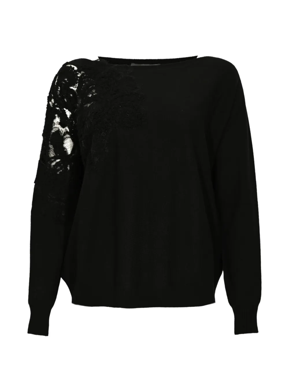 D.Exterior lace-detail round-neck sweater - Nero