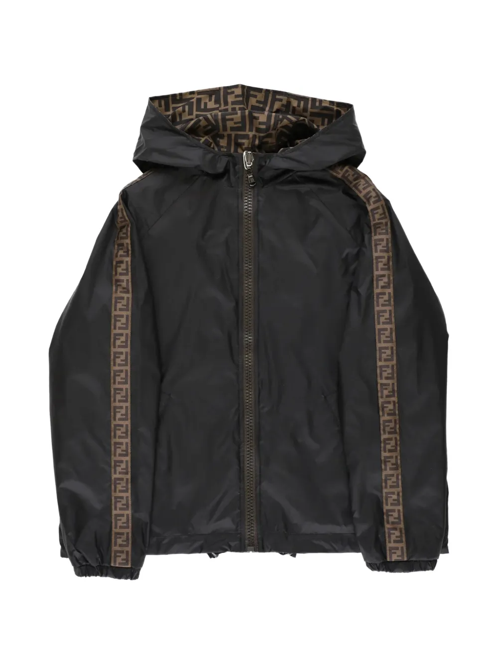 Fendi Kids monogram hooded coat - Schwarz