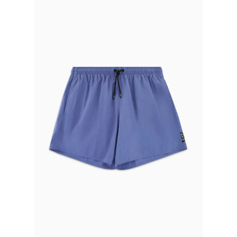 Ea7 Emporio Armani logo-patch drawstring swim shorts - Blu
