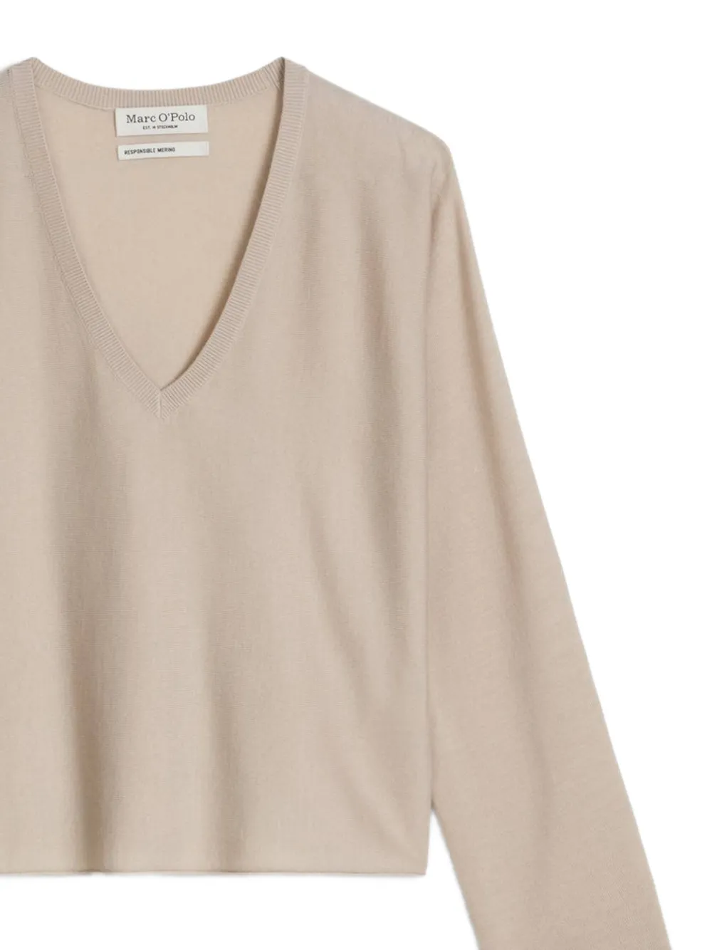 Marc O'Polo Trui met V-hals en lange mouwen Beige