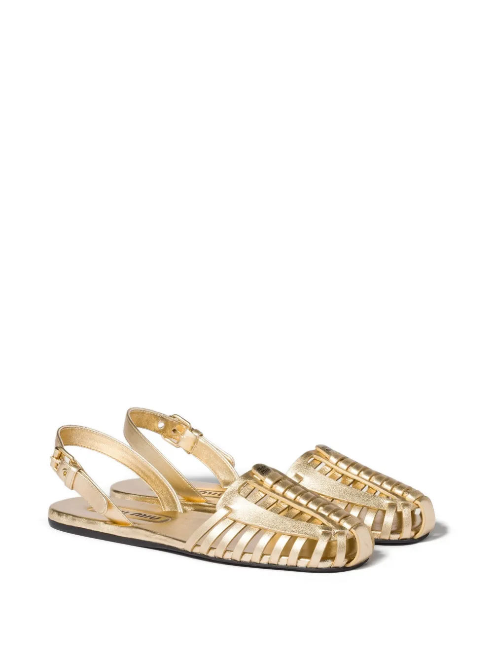 Miu Gelamineerde sandalen van nappa leer Goud