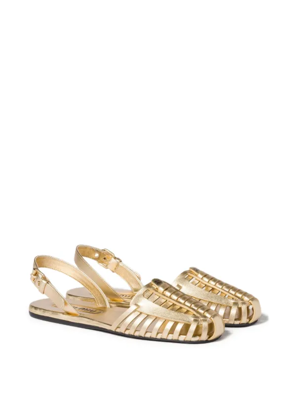 Miu Miu Laminated Nappa Leather Fisherman Sandals | Gold | FARFETCH
