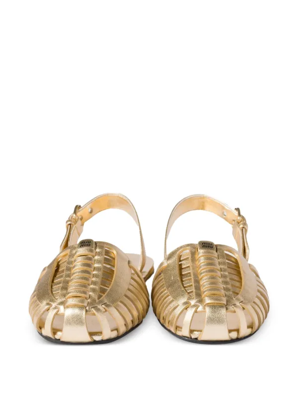 Miu Miu Laminated nappa-leather Fisherman Sandals | Gold | FARFETCH