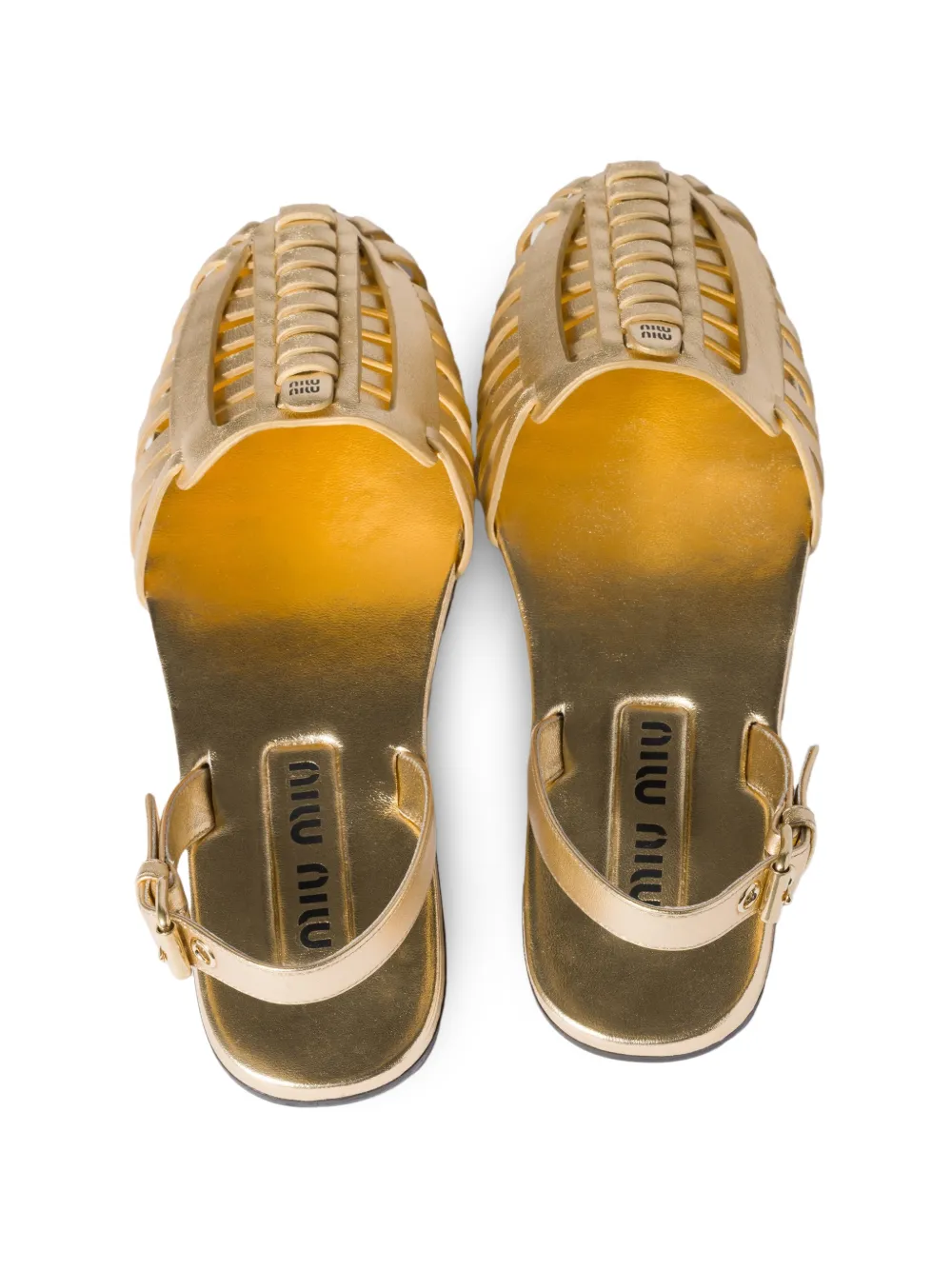 Miu Miu Laminated nappa-leather Fisherman Sandals | Gold | FARFETCH