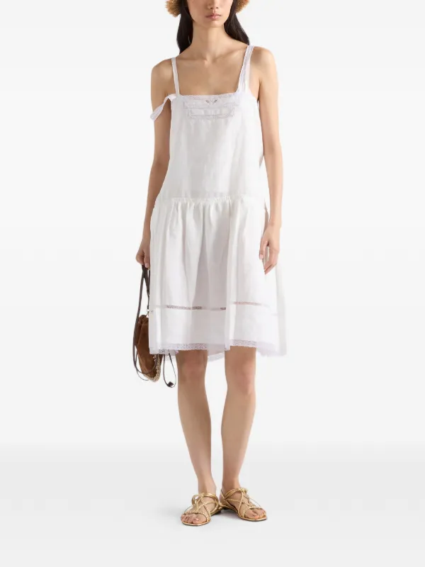 Prada Embroidered Linen Dress | White | FARFETCH