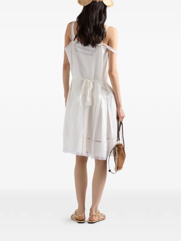 prada beach dress Embroidered Linen Dress, Woman, White, Size 46 This dress embodies that