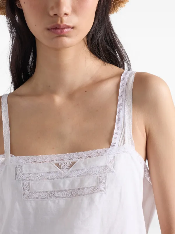 Prada Embroidered Linen Dress | White | FARFETCH