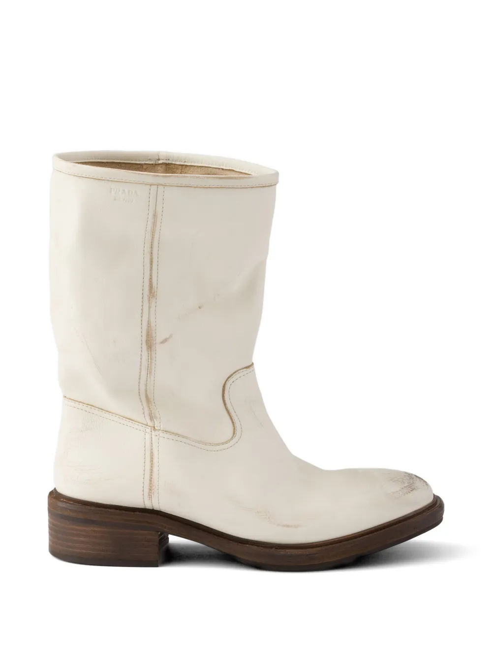 Prada Leren laarzen met pre-owned-effect Beige