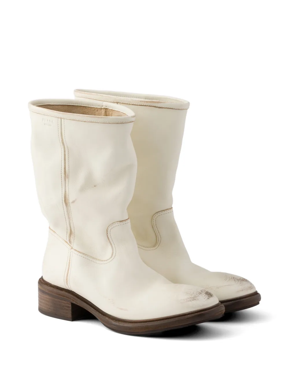 Prada Leren laarzen met pre-owned-effect Beige