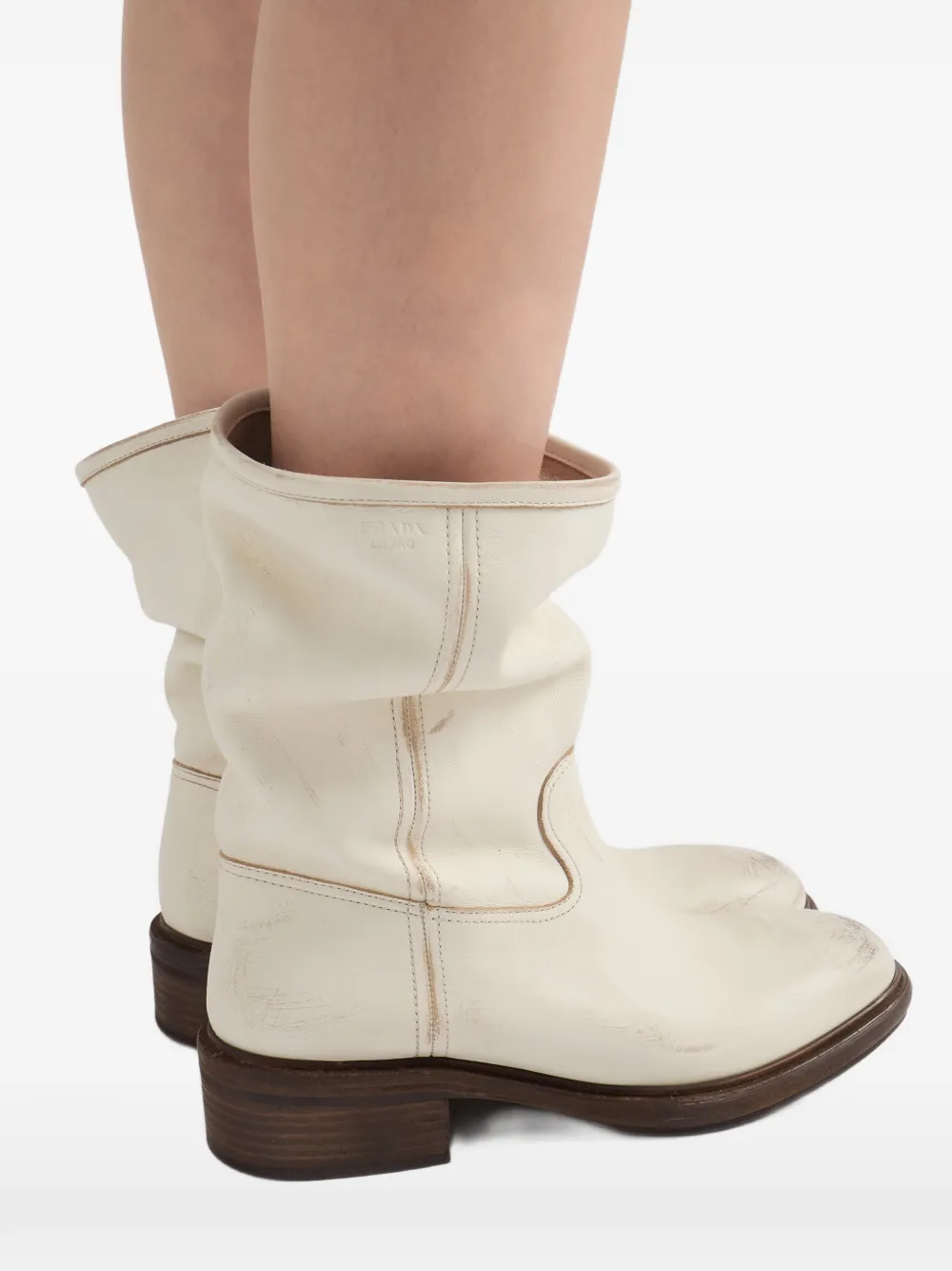 Prada Leren laarzen met pre-owned-effect Beige