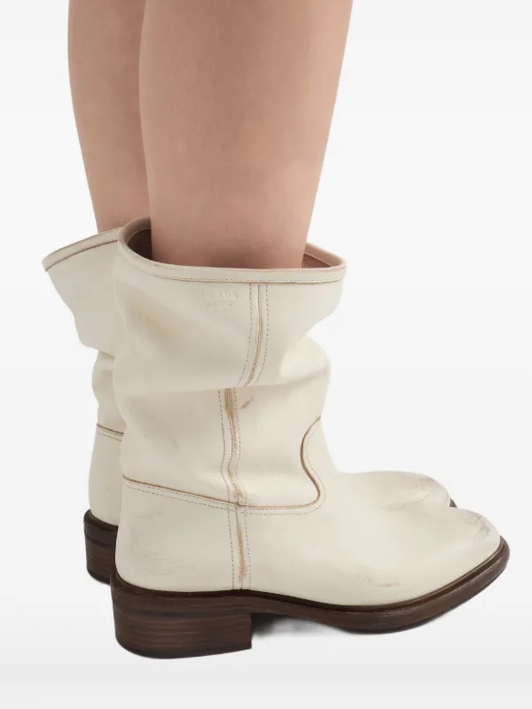 Prada vintage-effect Leather Boots | Neutrals | FARFETCH